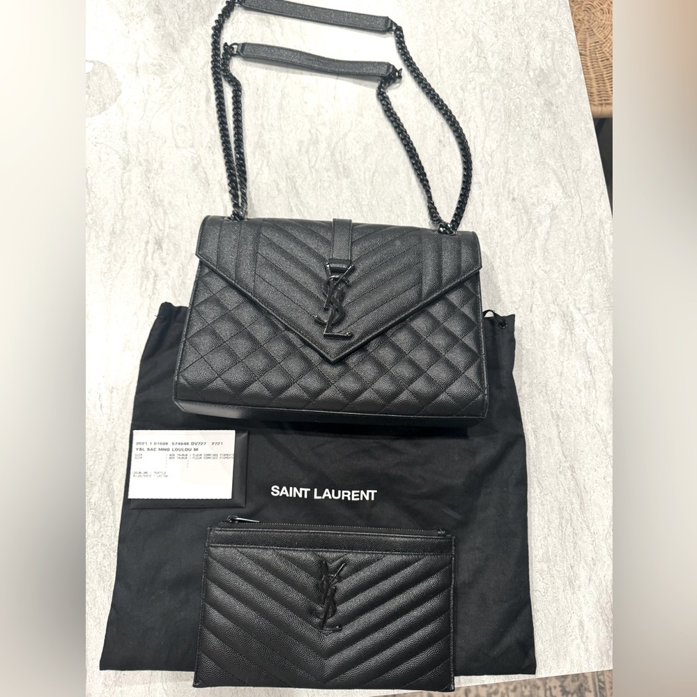 YSL AUTHENTIC Medium Envelope quilted purse with matching wallet
